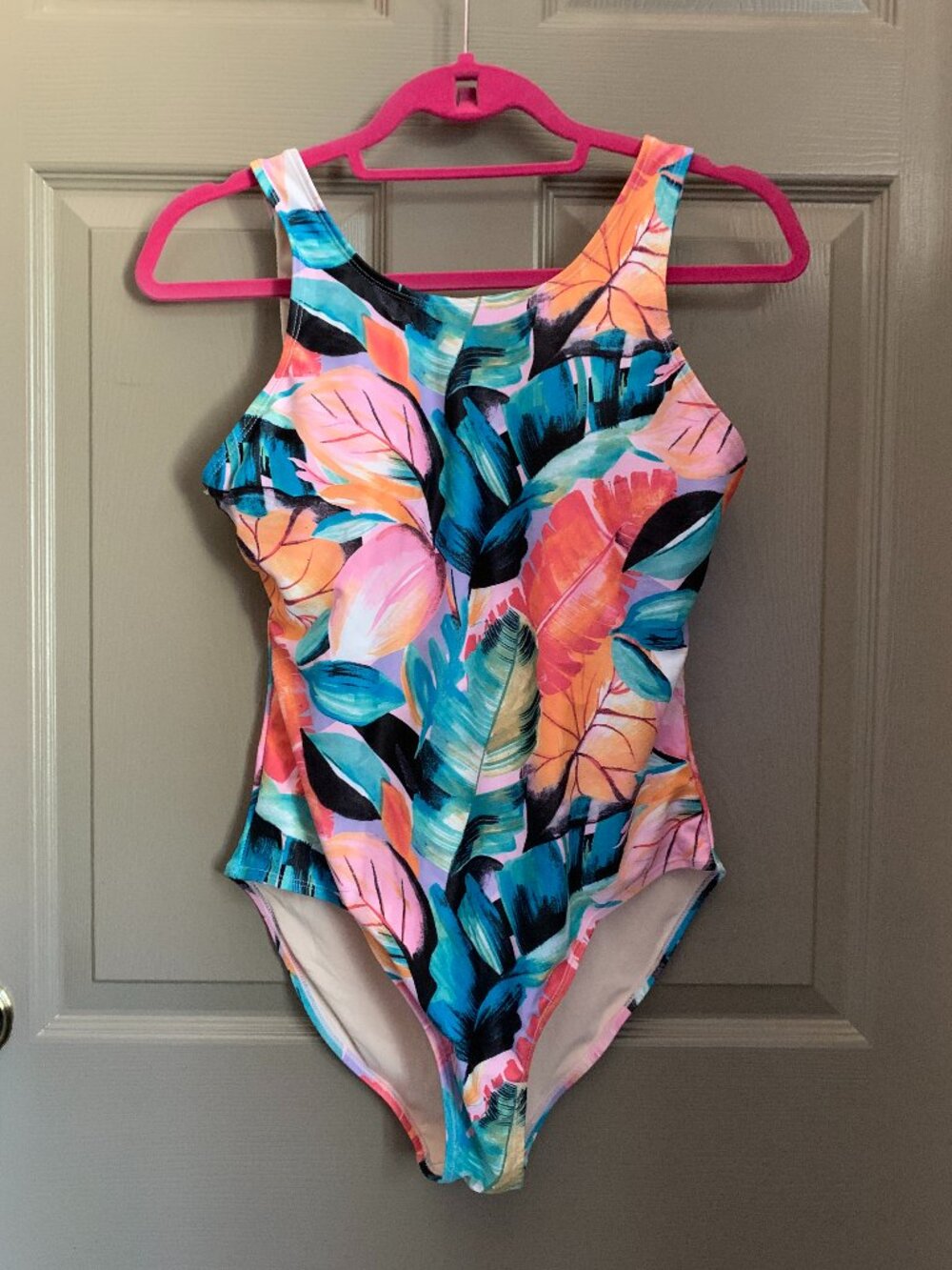 Joe Fresh Tropical Leaf Print One Piece Swimsuit Size M Cutout Back Resort Vacay